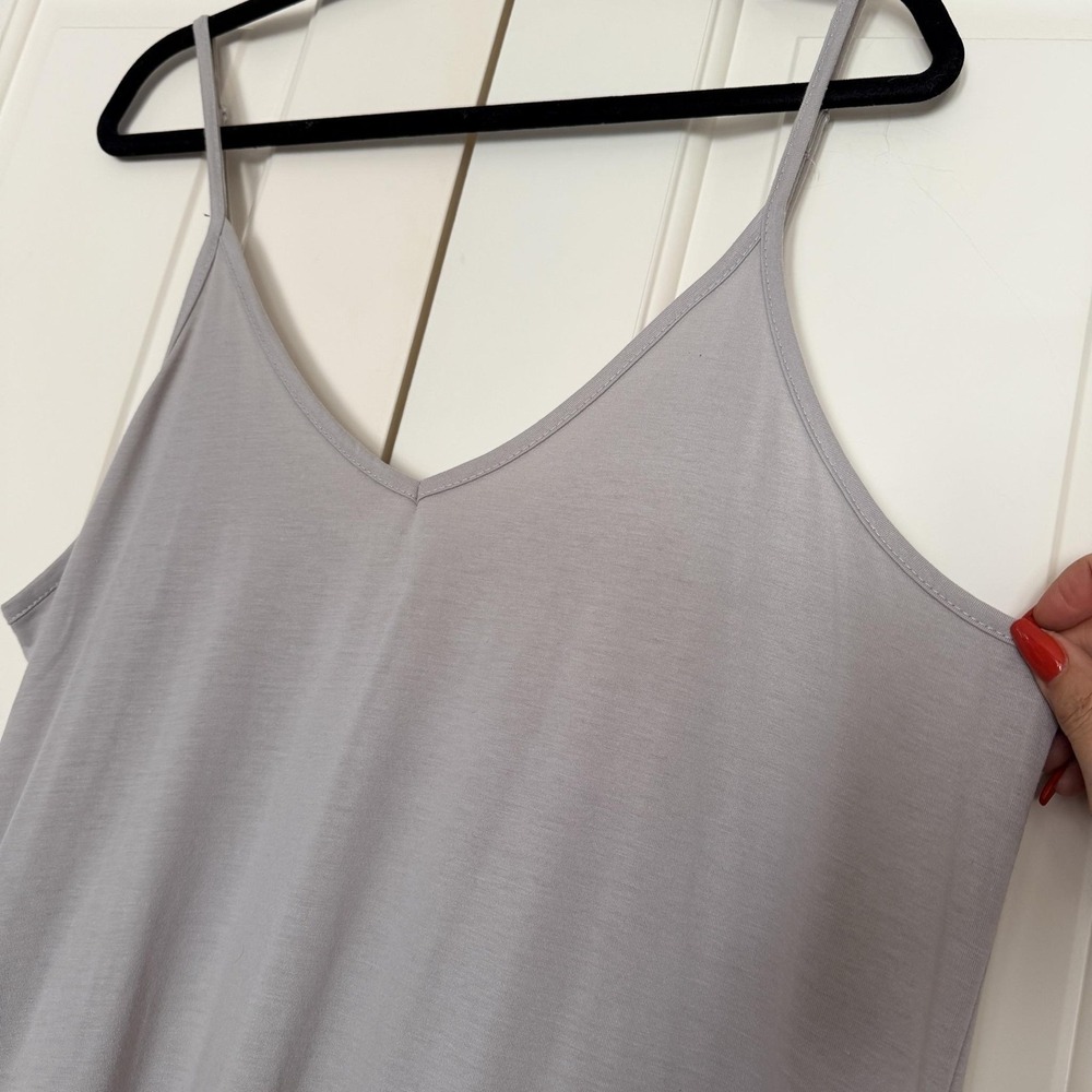 Grey Slip Maxi Dress Womens XL V-Neck Spaghetti Strap Jersey Stretch Summer